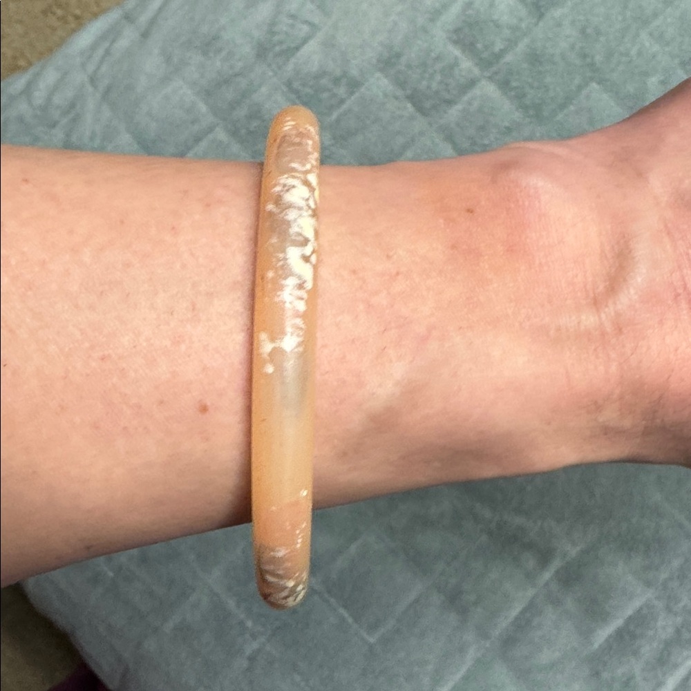 Vintage Plastic Bangle Bracelet, Peach, Marble, Retro, Boho